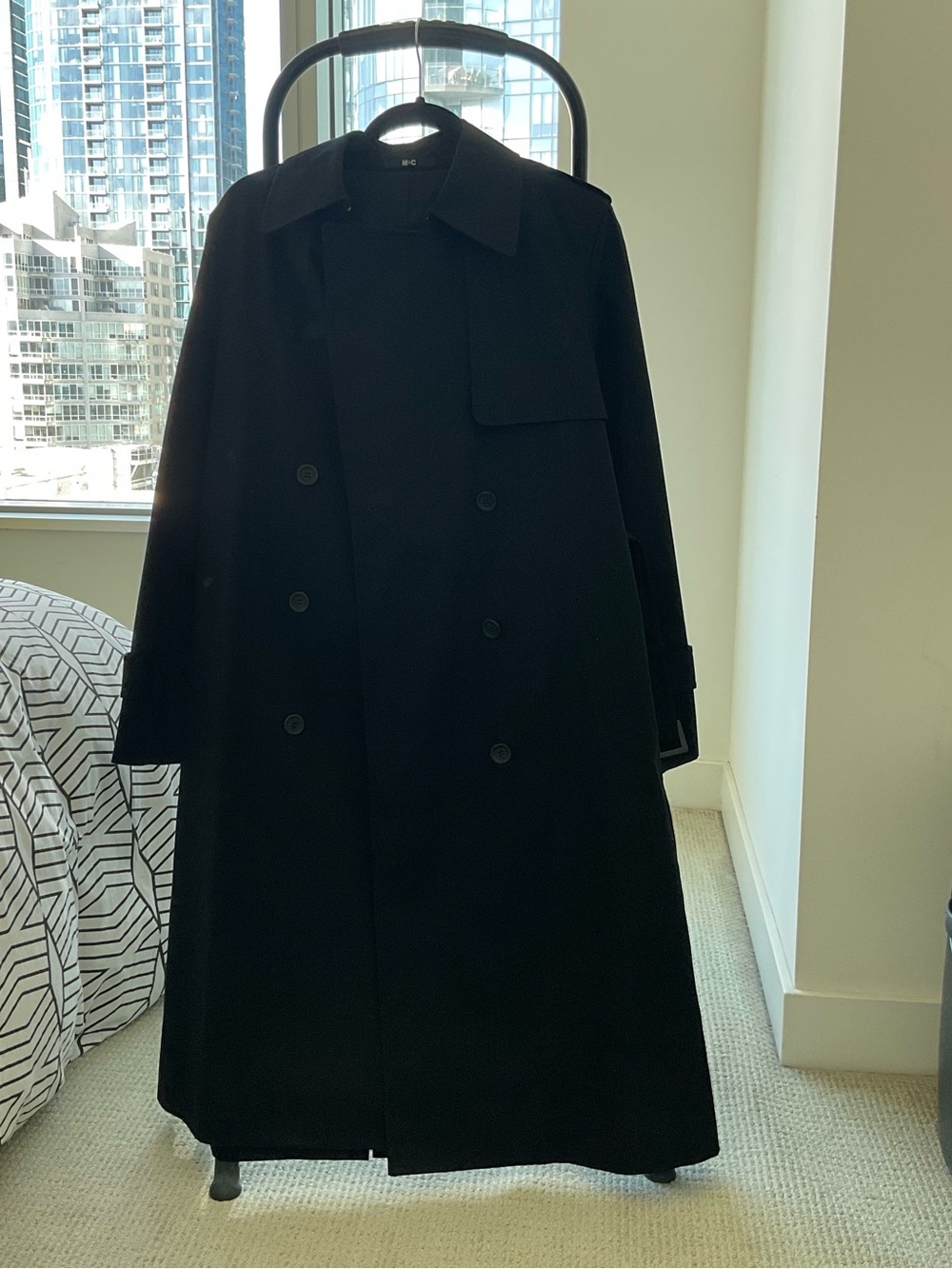 Uniqlo Black Double-Breasted Trench Coat